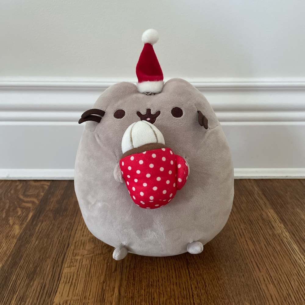 Pusheen Gray Stuffed Animal with Red Santa Hat